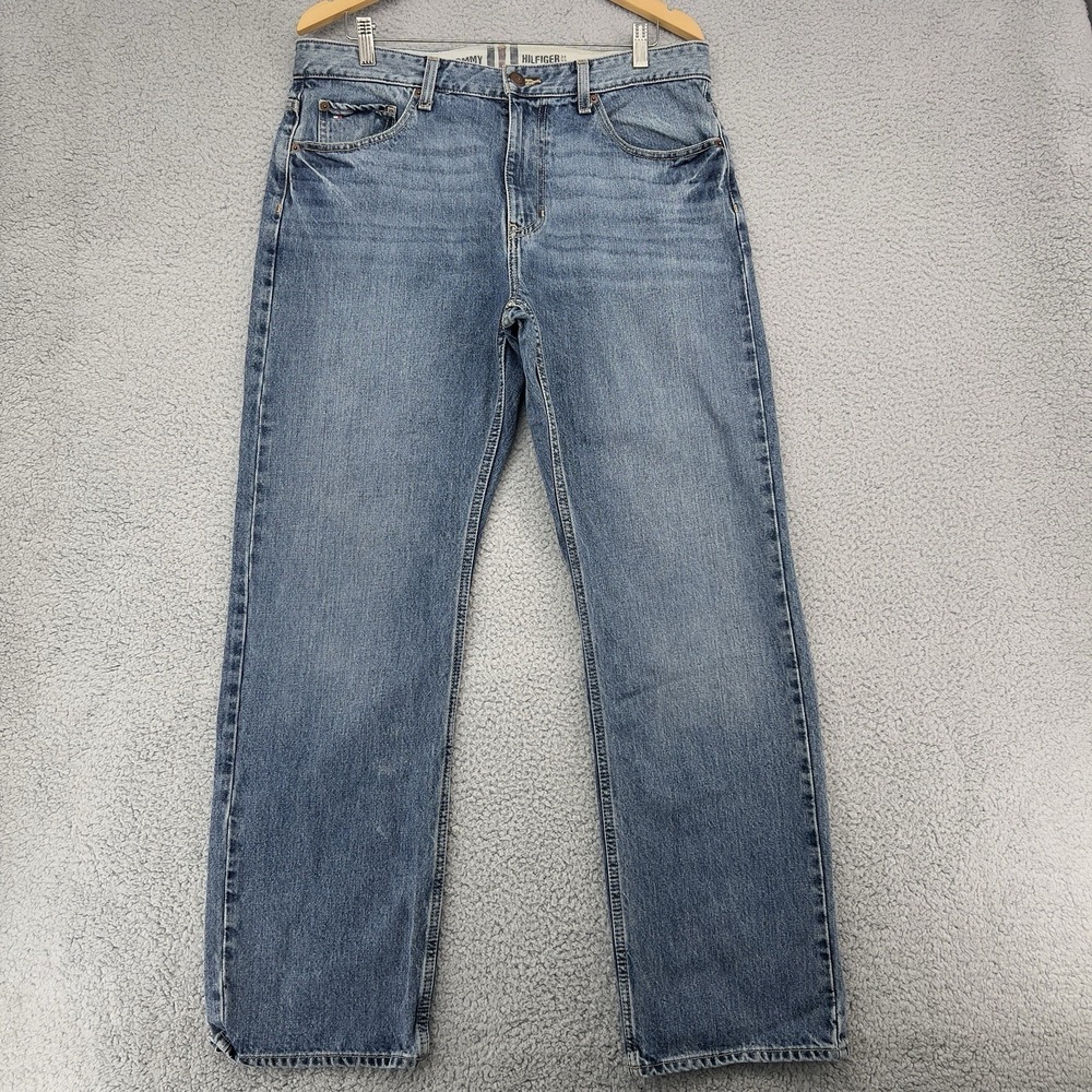Tommy Hilfiger Relaxed Freedom Jeans Mens 34x32 Light Wash Straight Leg Denim Pa